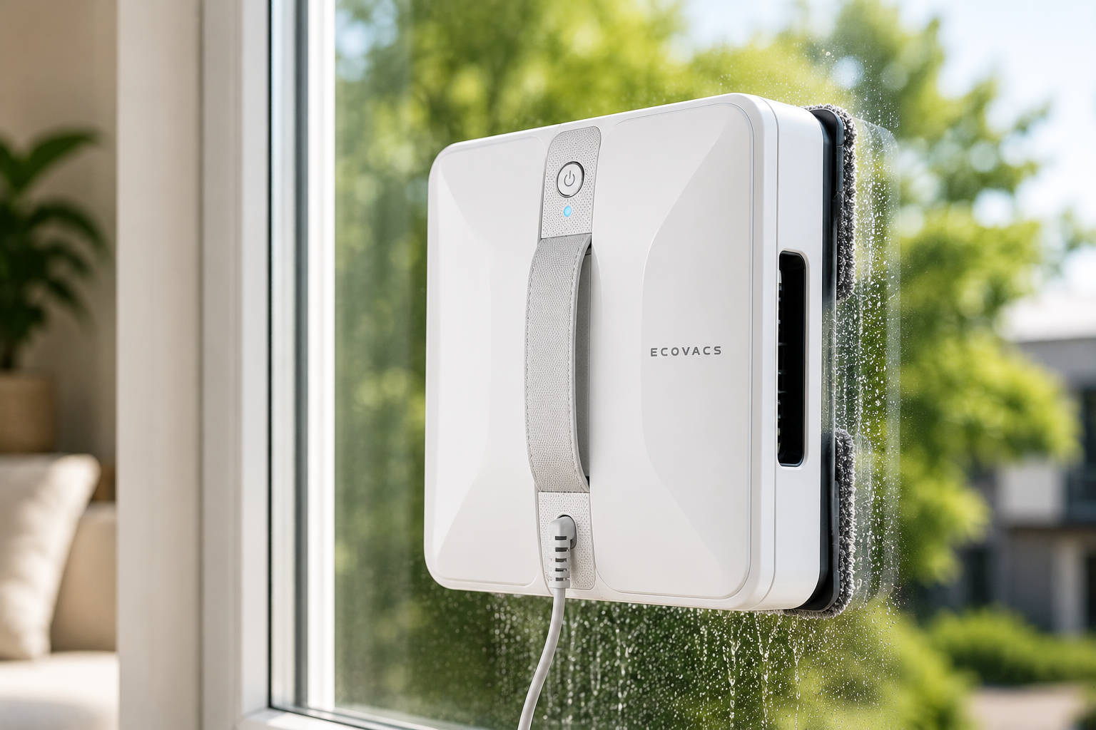 Fensterputzroboter an großer Glasfront