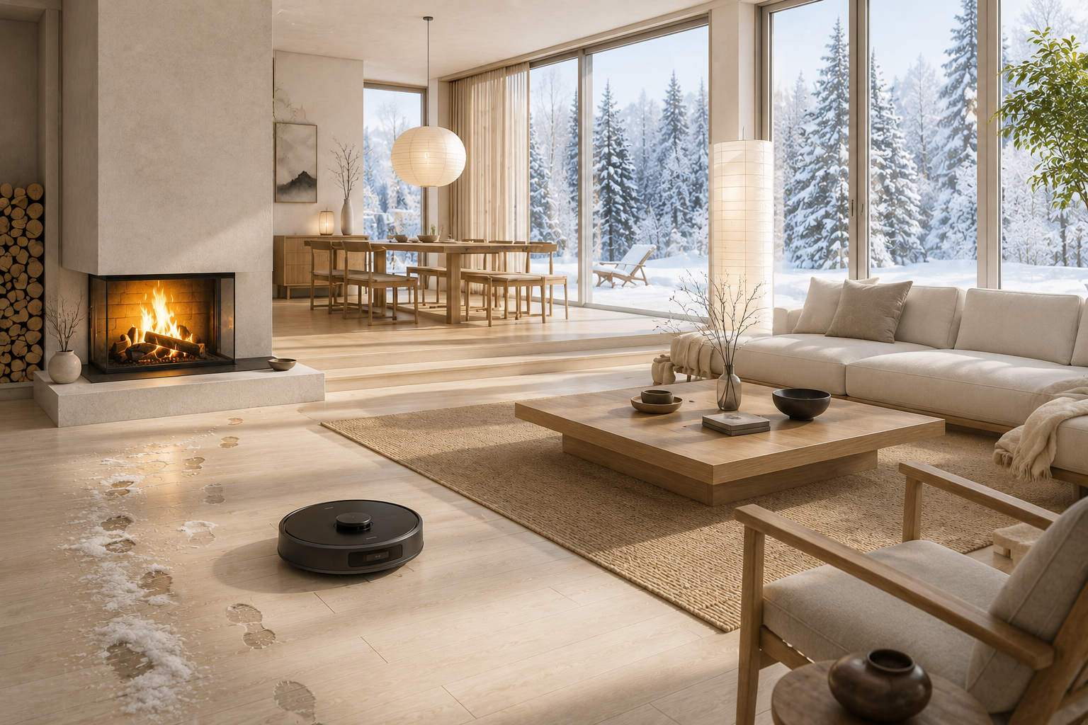 Saugroboter im modernen Wohnzimmer
