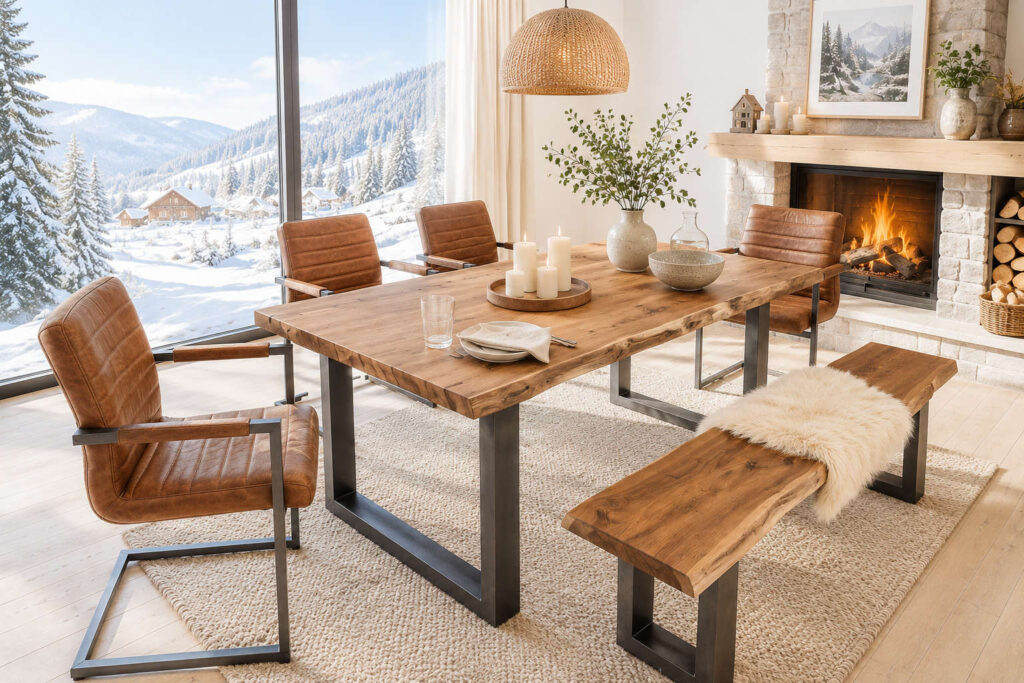 Gemütliches Esszimmer mit Massivholztisch
