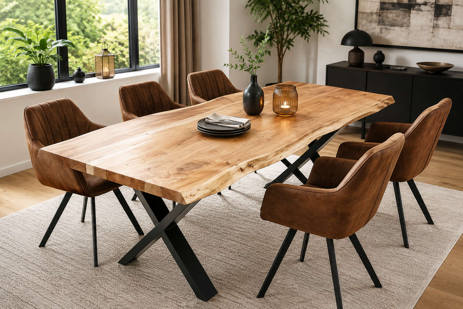 Massivholztisch im modernen Esszimmer