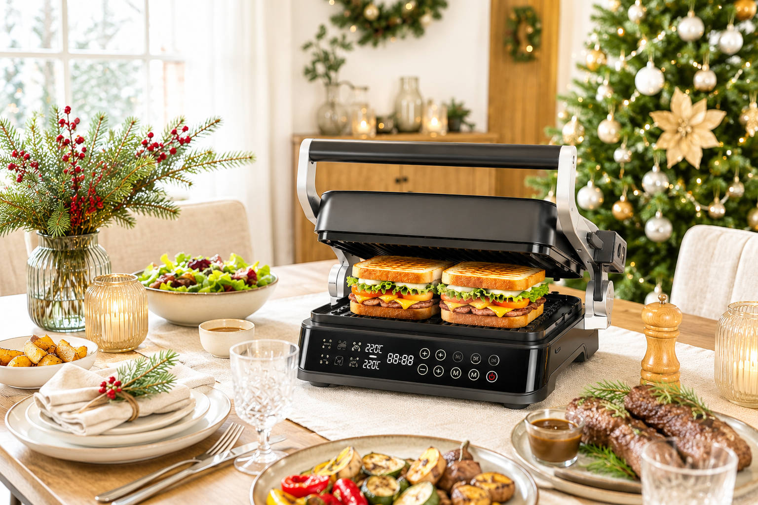 Kontaktgrill beim Zubereiten von Sandwiches