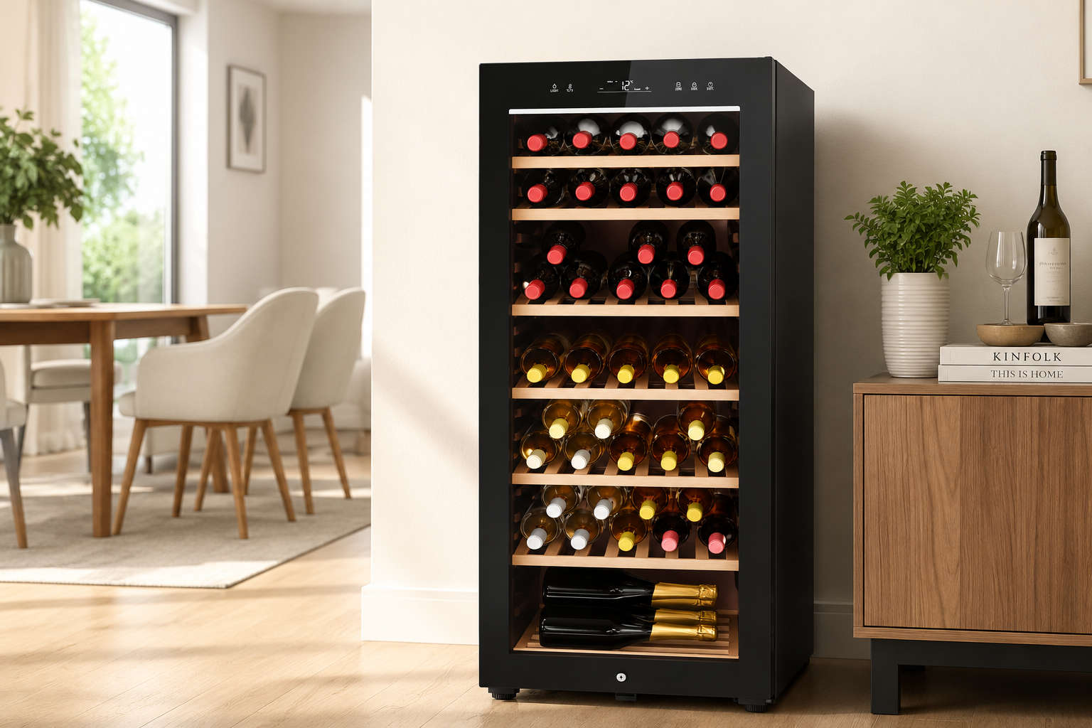 Weinschrank in heller Wohnküche