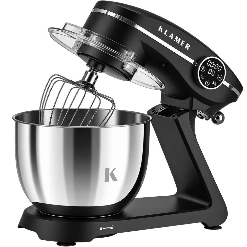 KLAMER Küchenmaschine 1800 W, 6-L-Edelstahlschüssel, 10 Stufen, Schwarz.