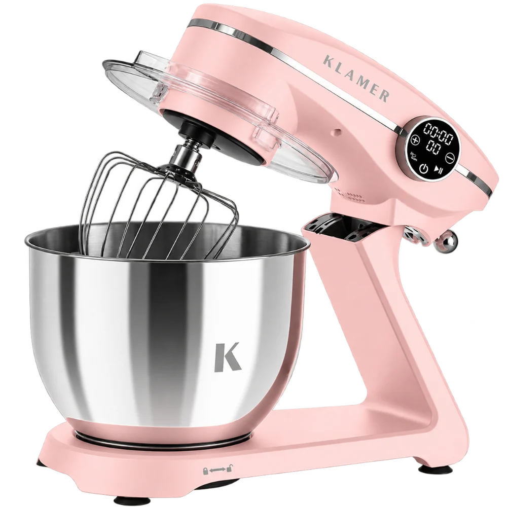 KLAMER Küchenmaschine 1800 W, 96471 6-L-Edelstahlschüssel, 10 Stufen, Pink.