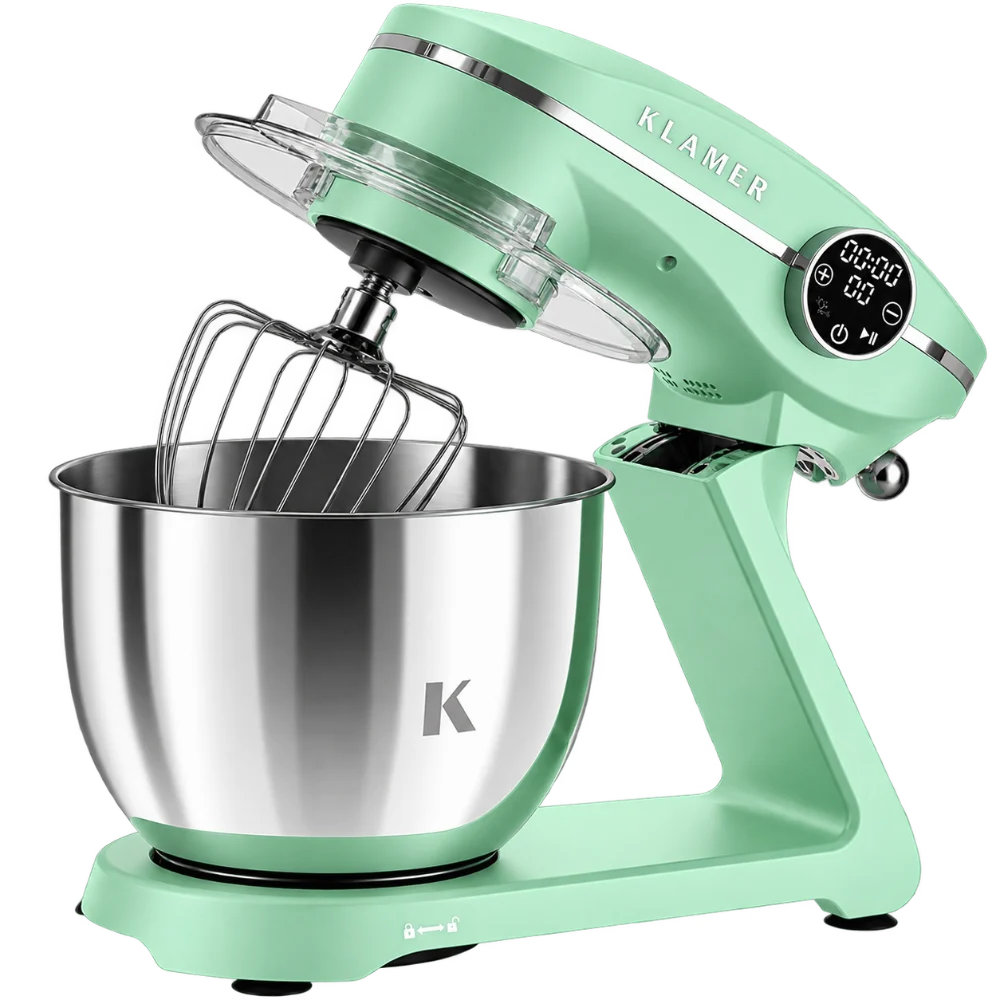 KLAMER Küchenmaschine 1800 W, 96488 6-L-Edelstahlschüssel, 10 Stufen, Mint.