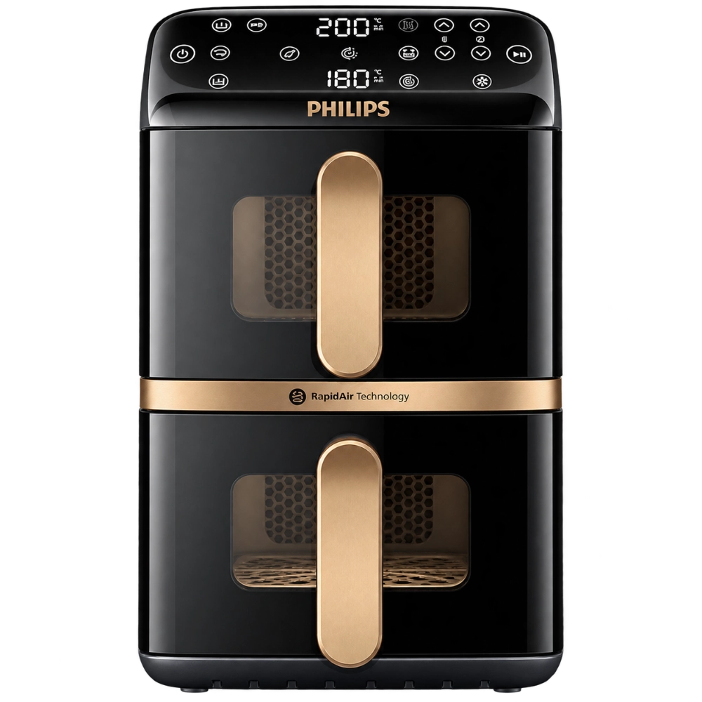 Philips Stacked Airfryer 4000 Serie Heißluftfritteuse, 10 L ,NA462:70 Schwarz:Kupfer